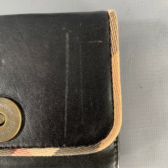 BURBERRY Black Faux Leather Check Trim Wallet - Picture 5 of 8